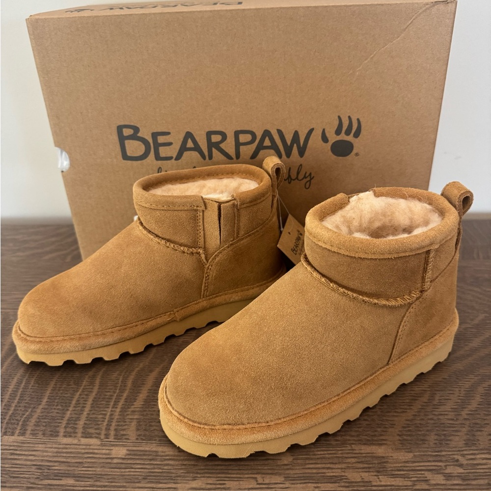 BearPaw Short Shearling Suede Boot - Iced Coffee